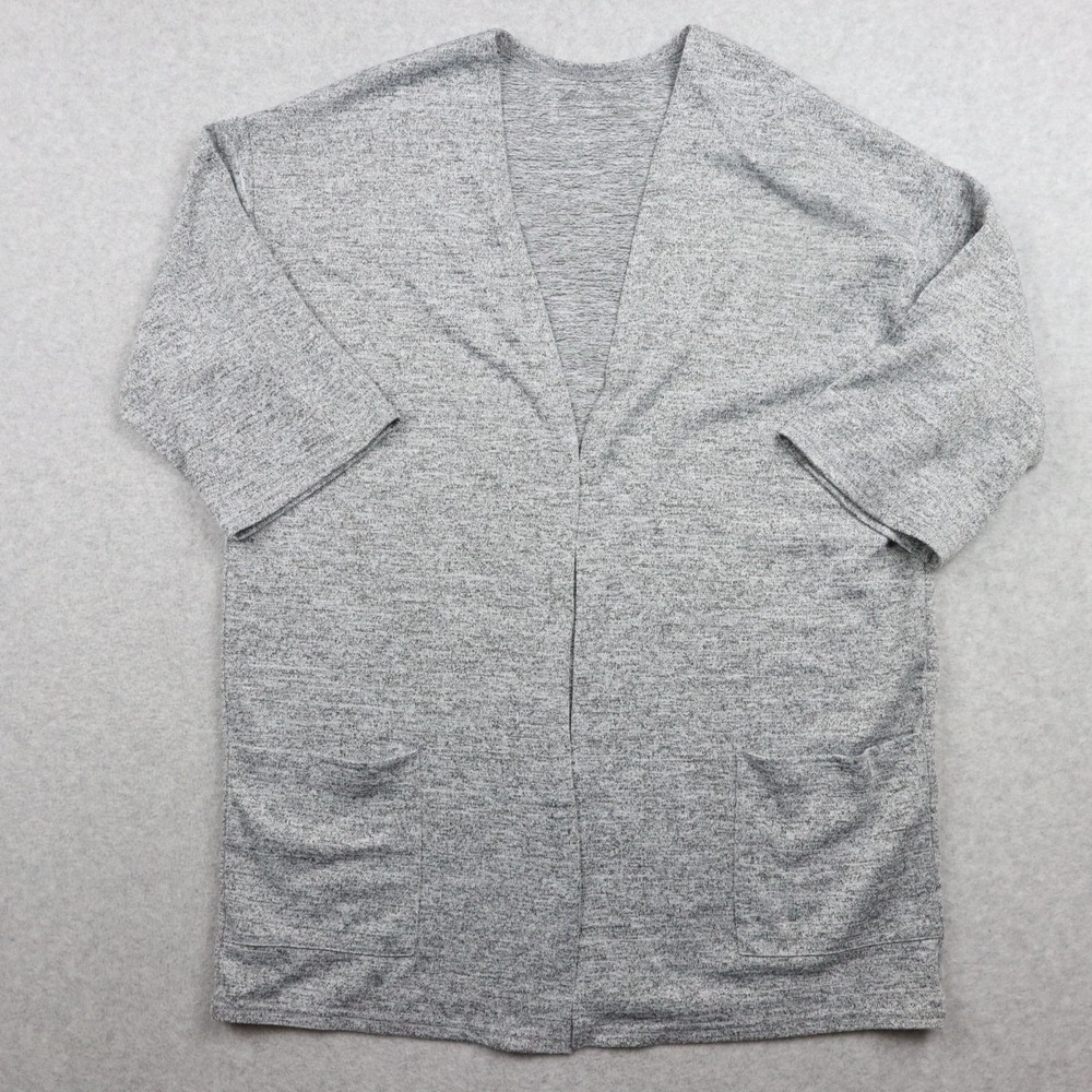 Eddie Bauer Cardigan Sweater Womens Medium Open Front Pockets Gray 3/4 Sleeve